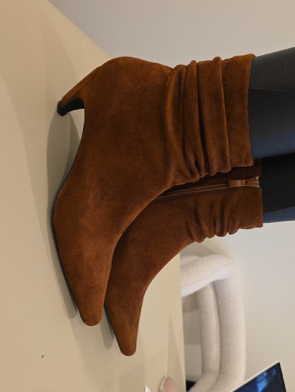 Classic Suede Ankle Booties in Chestnut Brown